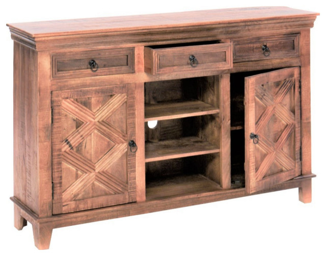 62" Rustic X TV Stand Media with Drawers Modern Farmhouse