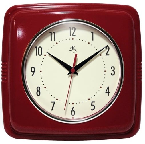 Square Retro Wall Clock, 9.25", Red