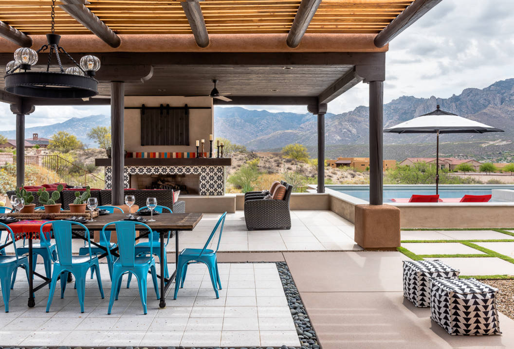 Bold Tile and Mountain Views in a Southwestern Backyard Oasis