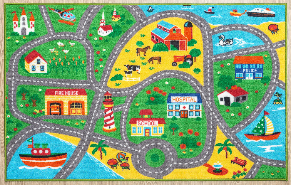 cuffslee Childrens Play Mat,Town City Roads Rug Baby Gym And Game Mat Educational Toys Home Decor