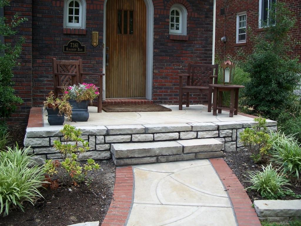 University City, Missouri brick and stone masonry walkway and porch