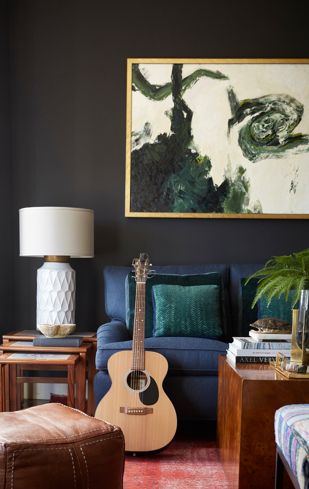 This is an example of an eclectic family room in San Francisco with a music area.