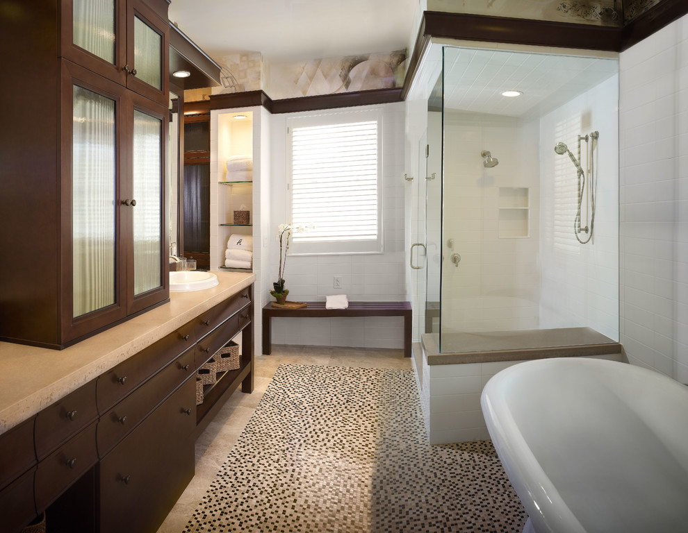 Design ideas for a contemporary bathroom in Tampa with a freestanding tub.