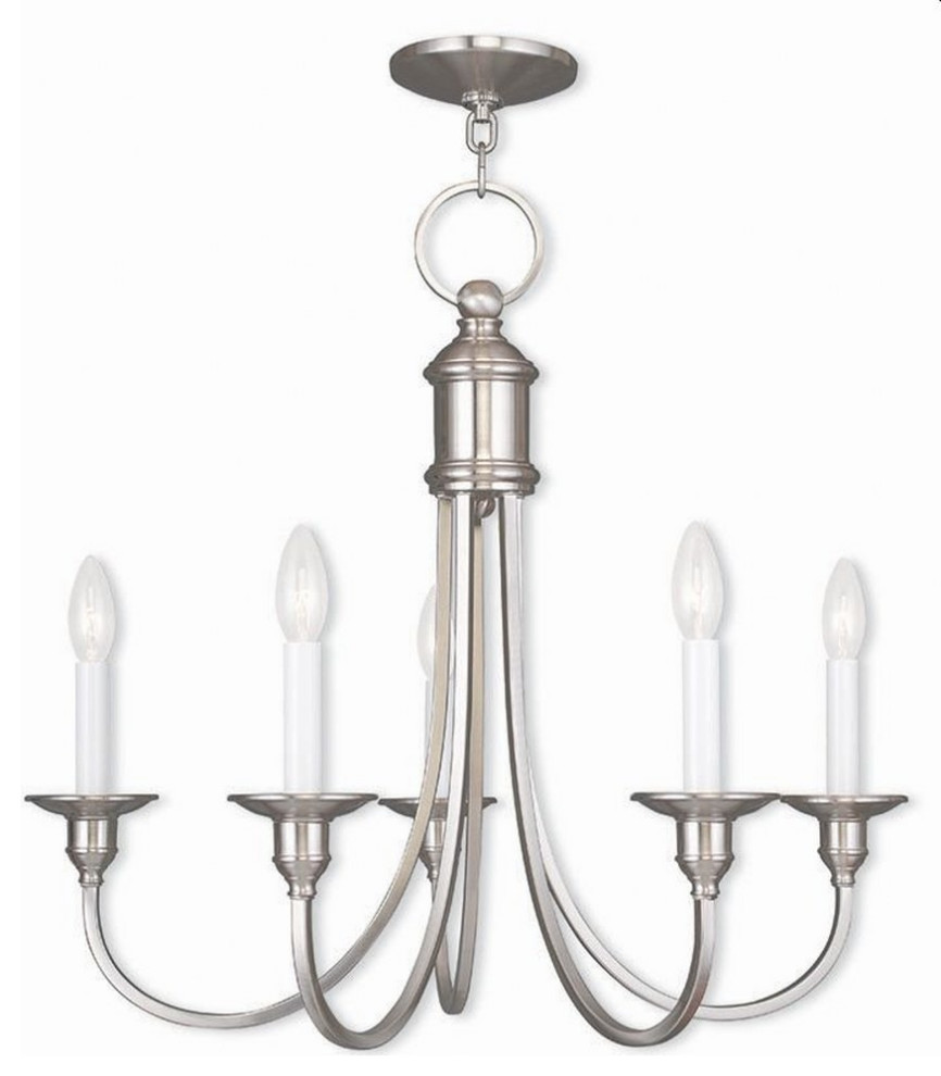 Traditional Farmhouse Five Light Chandelier-Brushed Nickel Finish - Chandelier