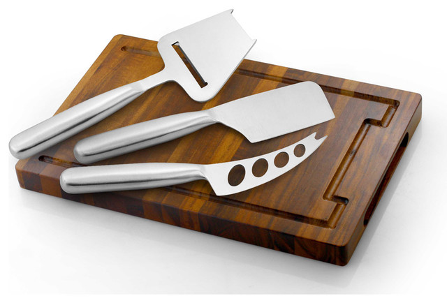 Acacia Wood Cheese Board with Stainless Steel Cheese Knife Set