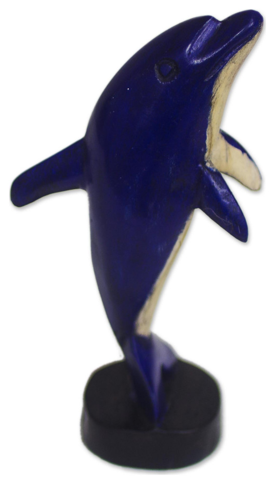 Novica Handmade Blue Dolphin Wood Statuette