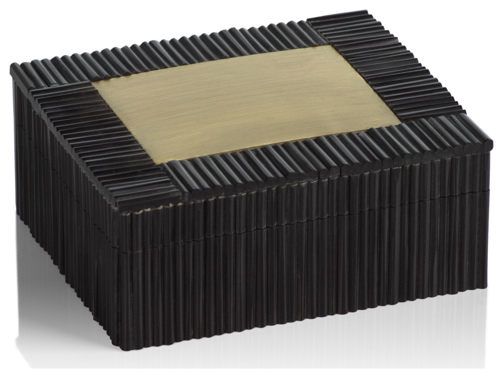 Black Resin Inlaid and Brass Decorative Box Contemporary Decorative