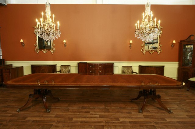 Extra Large and Long Mahogany Dining Room Table with 3 Leaves (LH 5)