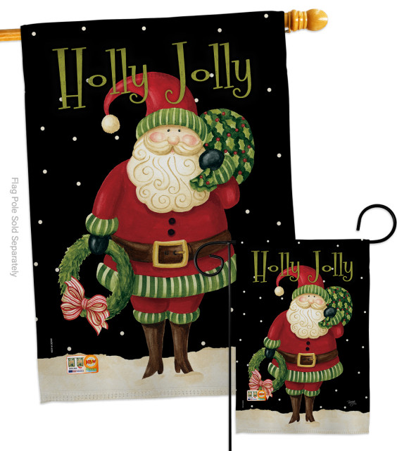 Holly Jolly Santa Winter Christmas Flags Set Modern Flags And Flagpoles By Breeze Decor