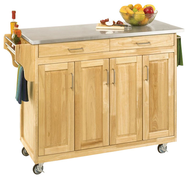 Tiberius Cuisine Cart, Natural, Oak Top - Transitional - Kitchen ...