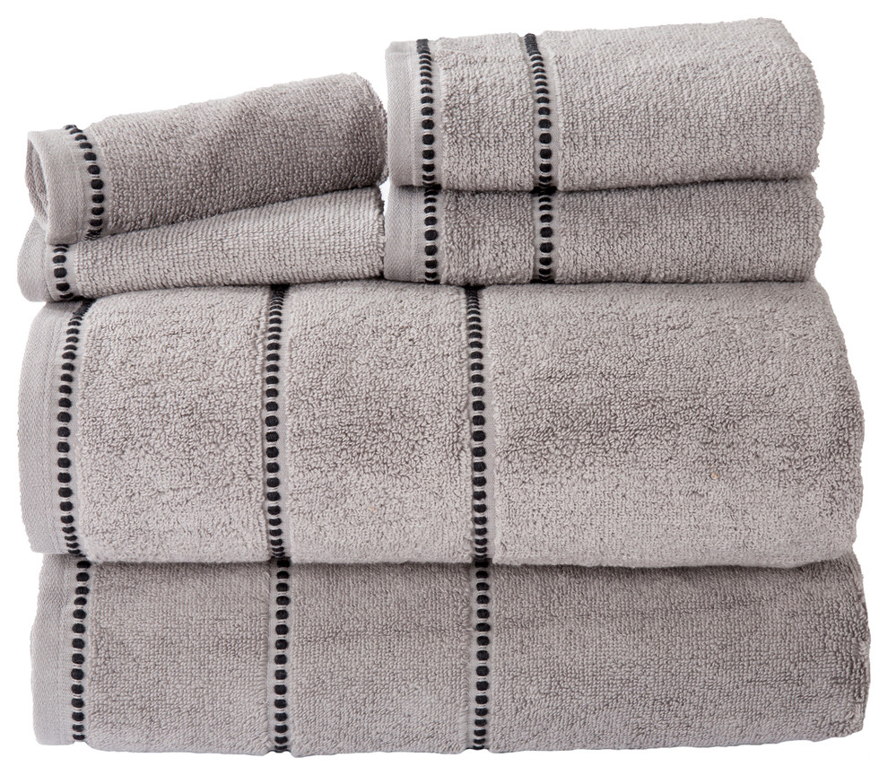 Lavish Home Quick Dry 100% Cotton Zero Twist 6 Piece Towel Set -Silver