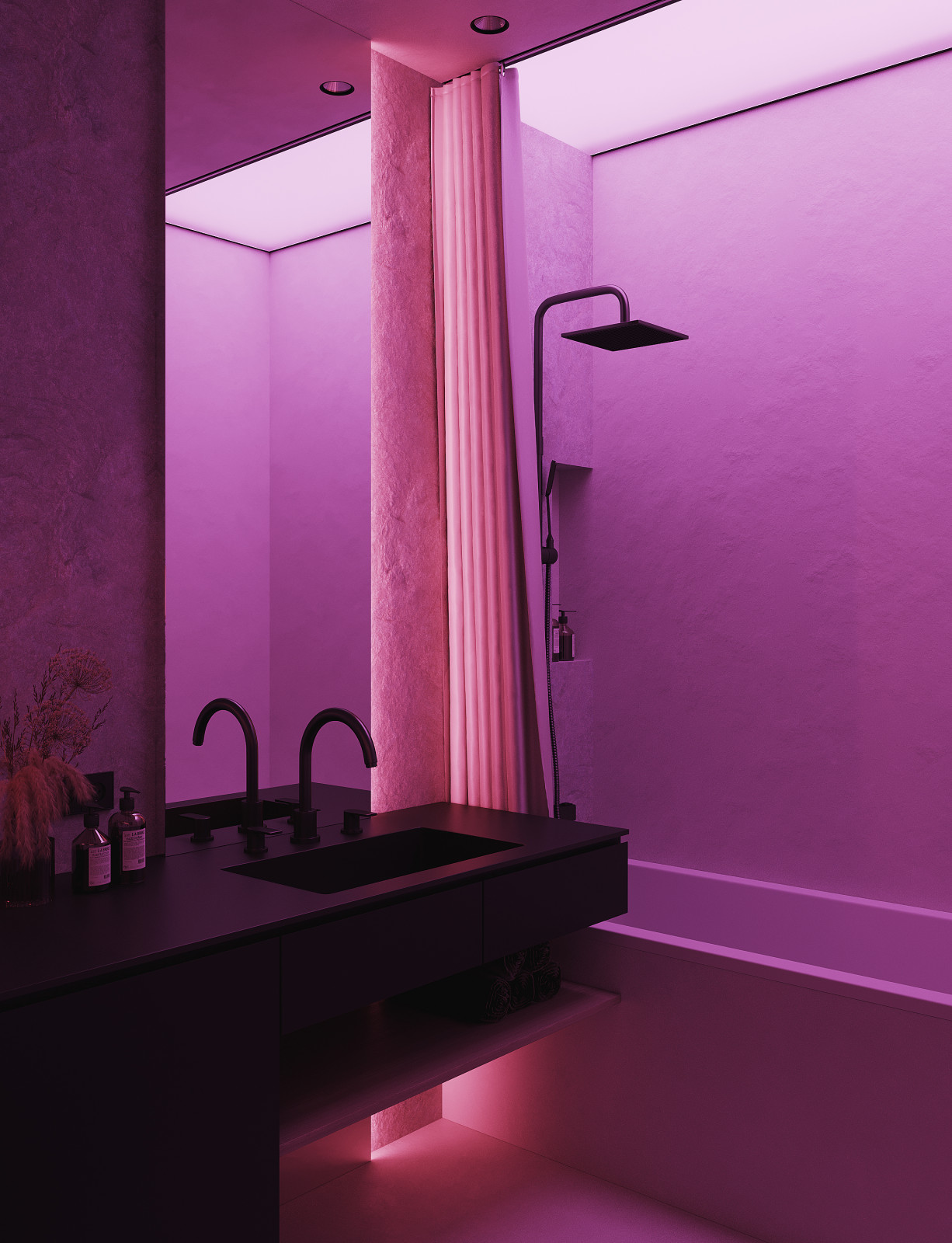 Однокомнатная квартира в стиле минимализма с элементами Азии и киберпанк