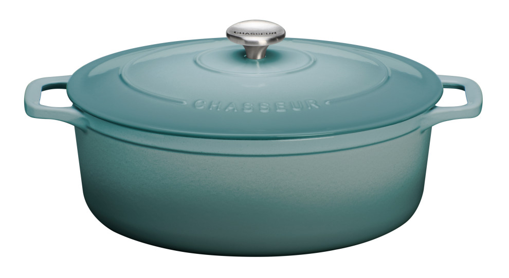 Chasseur French Enameled Cast Iron Oval Dutch Oven, 5.3-quart, Celestial Grey.