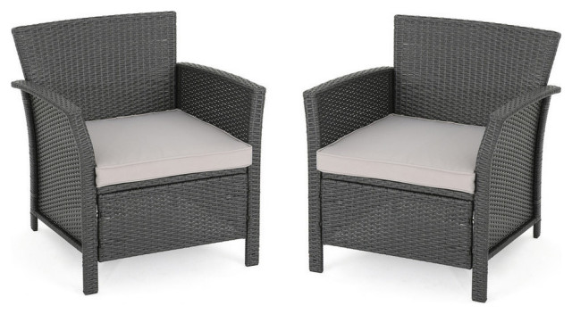 GDF Studio Louisa Outdoor Wicker Club Chairs, Gray/Silver, Set of 2