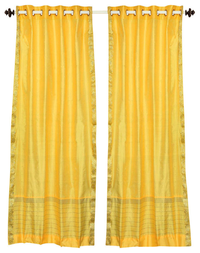 Yellow Ring Top  Sheer Sari Curtain / Drape / Panel   - 43W x 84L - Piece