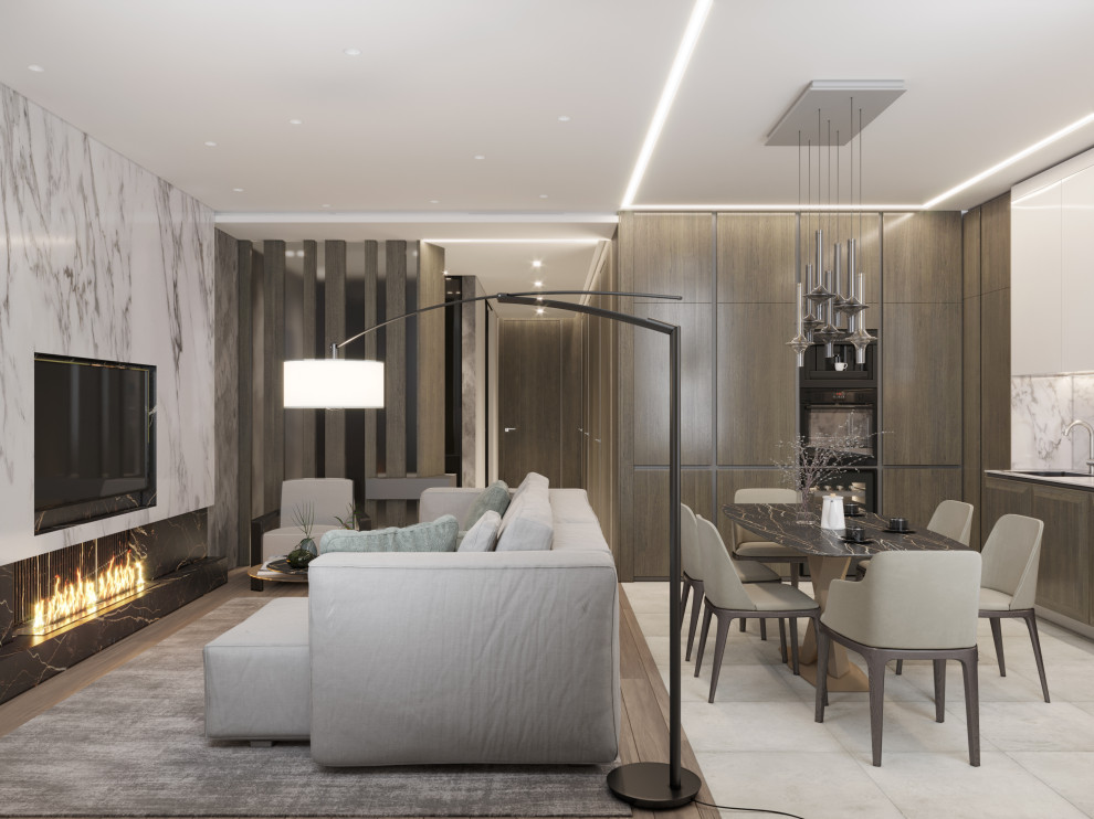 Кухня-гостиная в современном стиле. Визуализация.