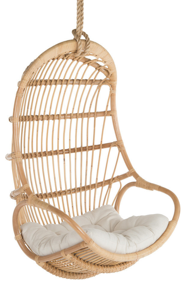 Hanging Rattan Swing Chair with Seat Cushion - Tropical ...