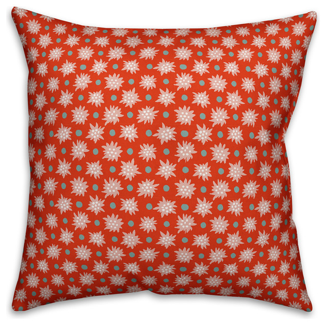 Abstract Snowflake Pattern, Red Outdoor Throw Pillow, 16"x16"