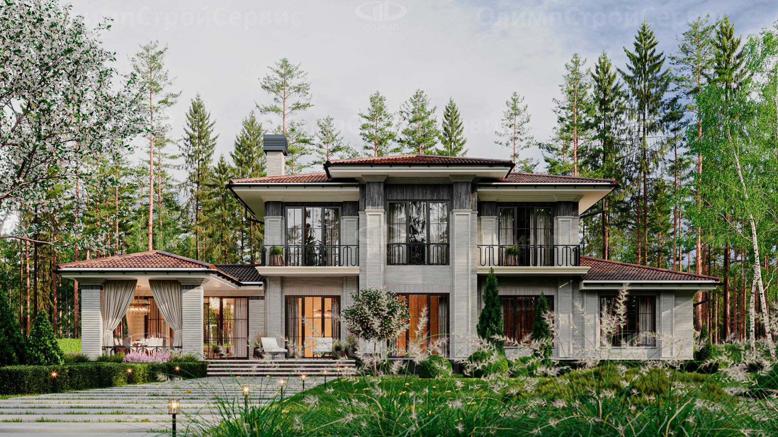 Двухэтажный дом «Трейси» в современном стиле с патио