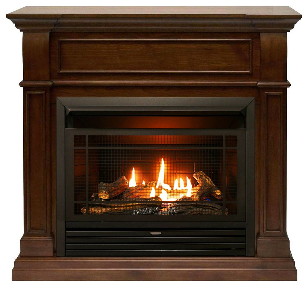 Duluth Forge Dual Fuel Ventless Gas Fireplace, 26,000 BTU, T-Stat, Walnut - Traditional - Indoor ...