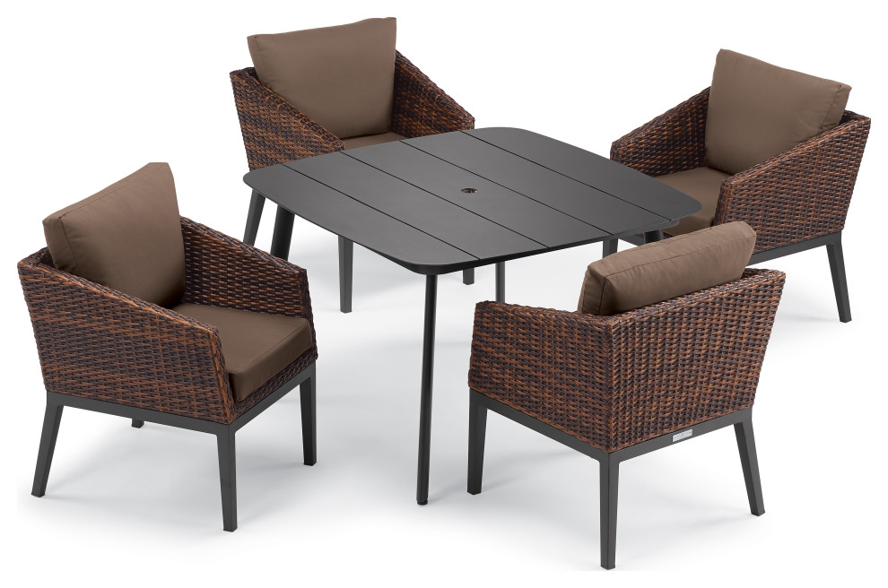 Salino 5-Piece Dining Table Set, Eiland Table, Carbon and Sable, Toast
