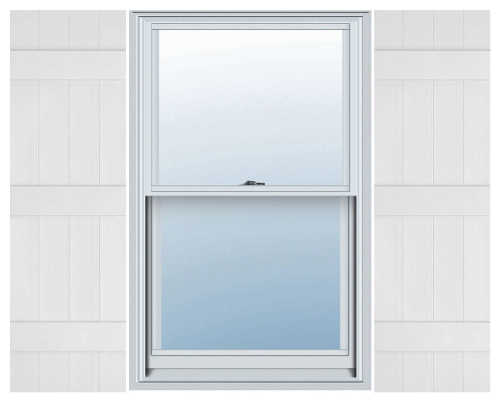 14 x 77 030 Paintable 1 Pair Mid-America Board-N-Batten 14 4 Board Joined with Arch Top Vinyl Standard Shutter