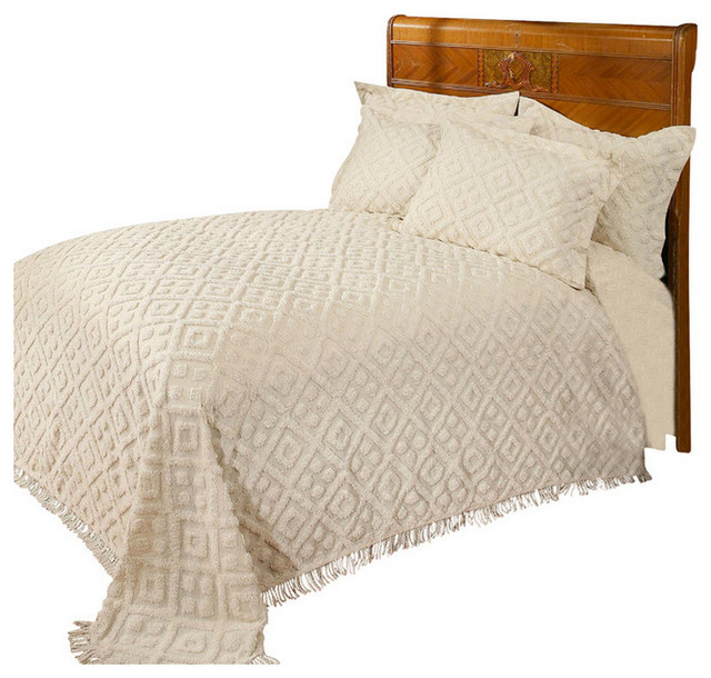 Diamond Tufted Chenille Bedspread and Pillow Sham Set, Queen
