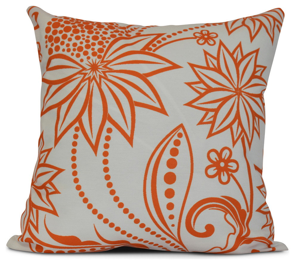 16x16", Ella, Floral Print Pillow, Orange