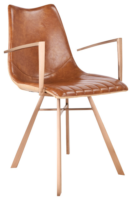 Shelly Dining Chair Copper Brushed With Brown Faux Leather Midcentury Dining Chairs By Today S Mentality