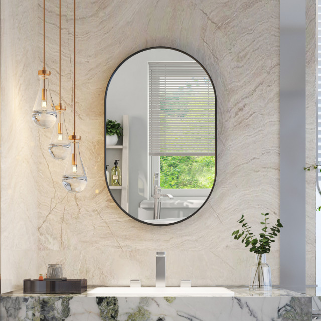 Oval Bathroom Wall-mounted Mirror with Aluminum Frame - Modern ...