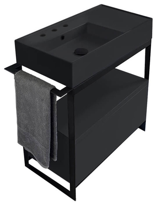 Console Sink Vanity With Matte Black Ceramic Sink and Matte Black