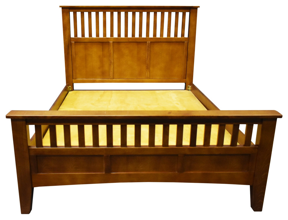 Quarter Sawn Oak Bed With Slats, Mission Style King Headboard