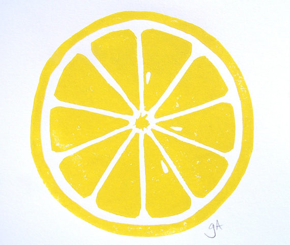Lemon Yellow Linocut Print by The Big Harumph