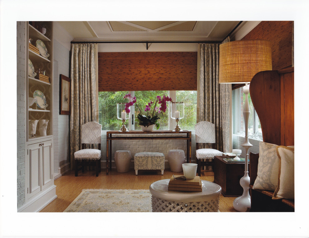 This is an example of a mid-sized eclectic sunroom in Miami with cork floors and a standard ceiling.