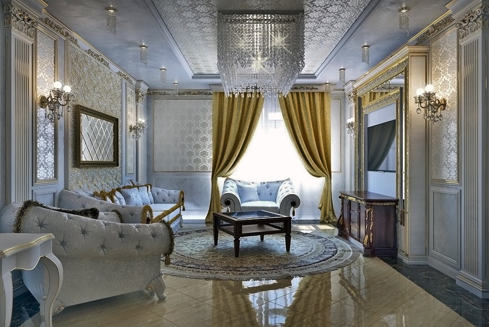 Эскизы дизайна гостиной, холла и кухни