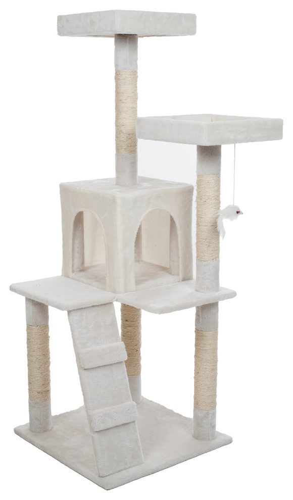 PETMAKER Penthouse Sleep and Play Cat Tree - 4 ft tall - White
