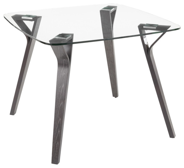 Folia MidCentury Modern Dining Table, Dark Gray Wood/Clear Glass Midcentury Dining Tables
