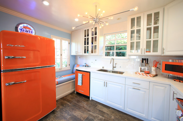 Orange Retro Kitchen Appliances with Modern Touch  Transitional  Kitchen  Los Angeles
