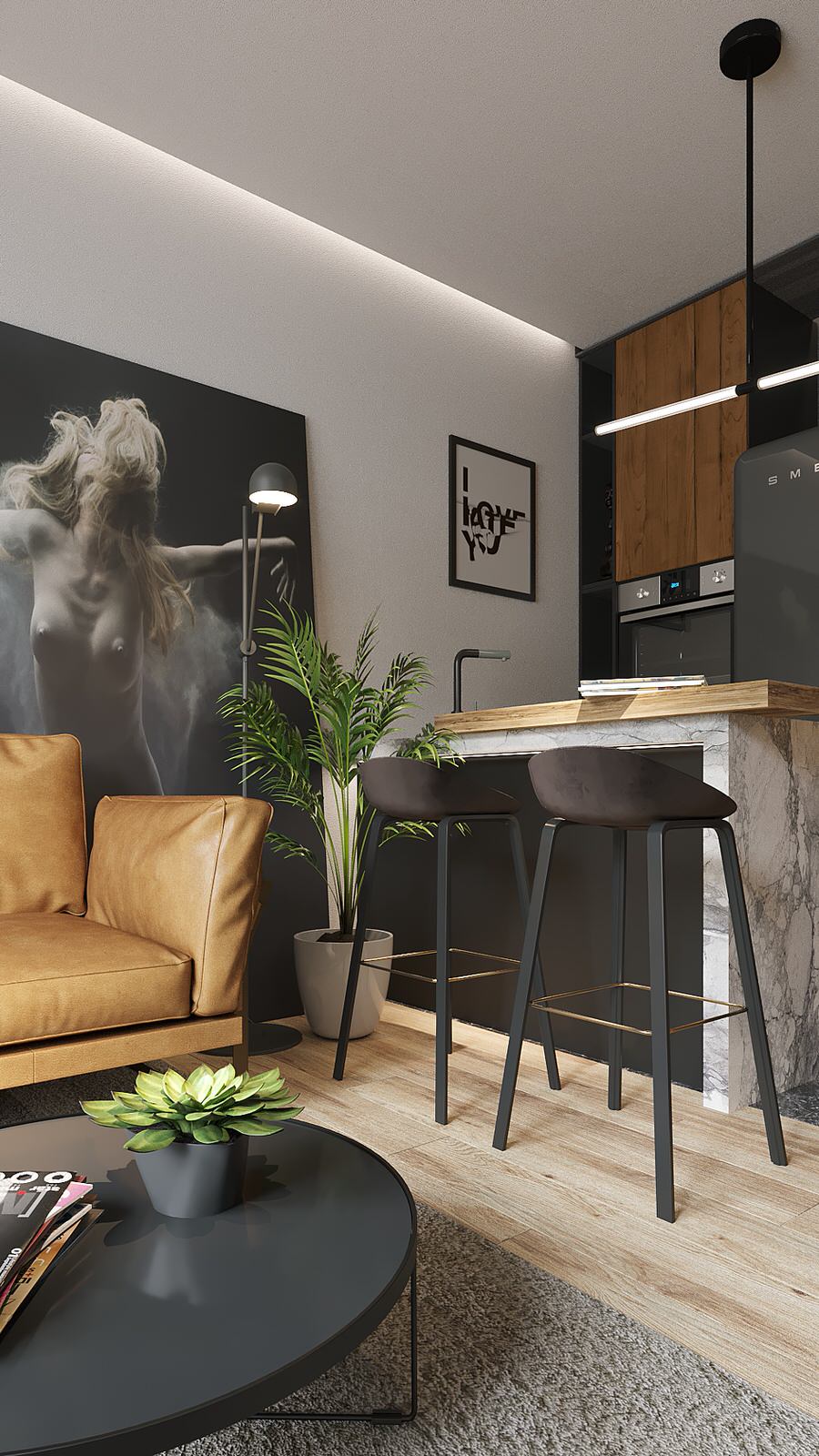 Интерьер небольшой студии 23 м2. Уютная студия предположительно холостяка, студи