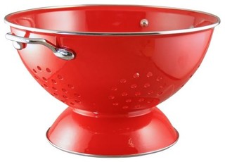 red metal colander