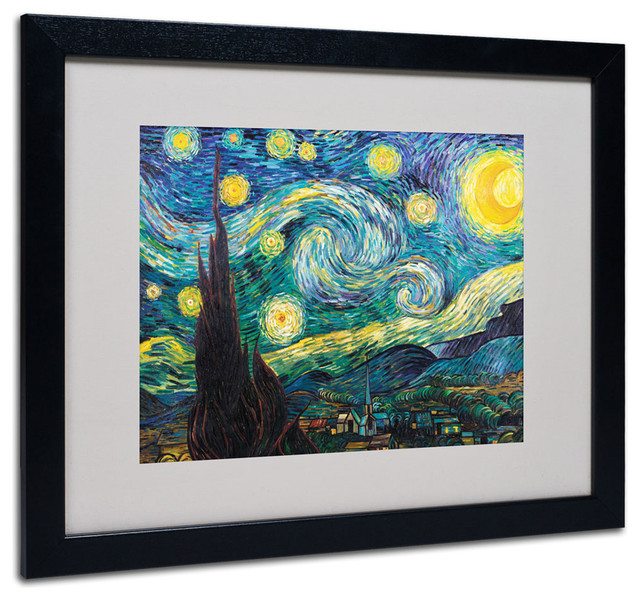 Vincent van Gogh 'Starry Night' Art, White Mat, Black Frame, 16"x20"