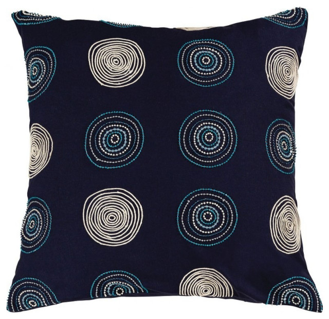Navy Blue and Cream Swirled Style Decorative Pillow Cover Sapphire