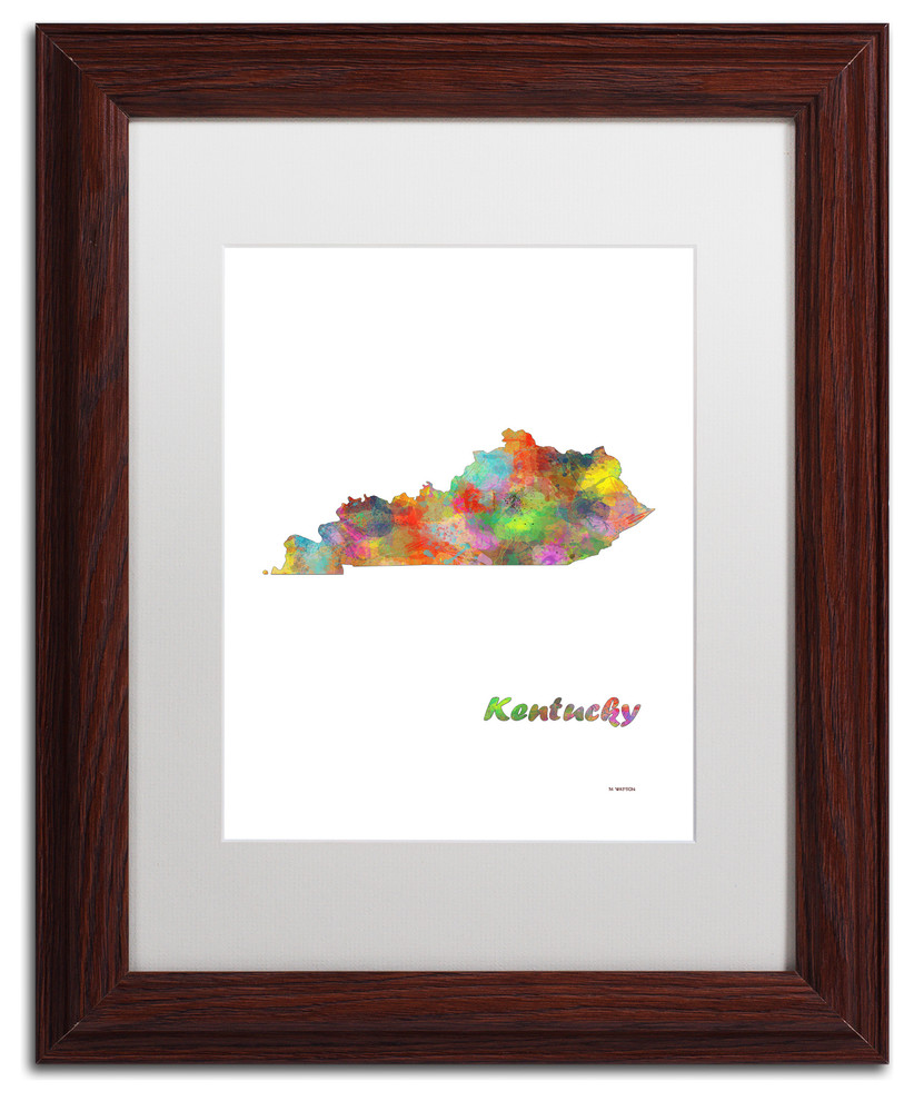 Marlene Watson 'Kentucky State Map-1' Art, Wood Frame, 11"x14", White Matte