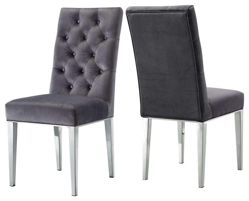Juno Velvet Dining Chair Set Of 2, Gray Velvet Dining Chairs Set Of 4