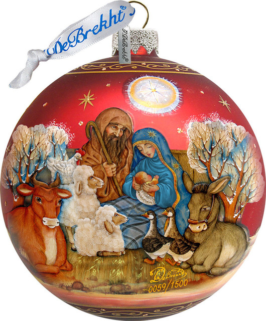 Hand Painted Scenic Glass Ornament Story Of Nativity Ball, Limited