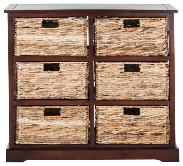 Nina 6 Wicker Basket Storage Chest Vintage Cherry Modern Accent