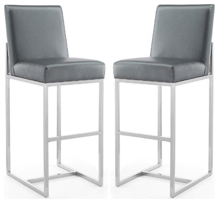 Home Square 42" Faux Leather Barstool in Graphite Gray - Set of 2