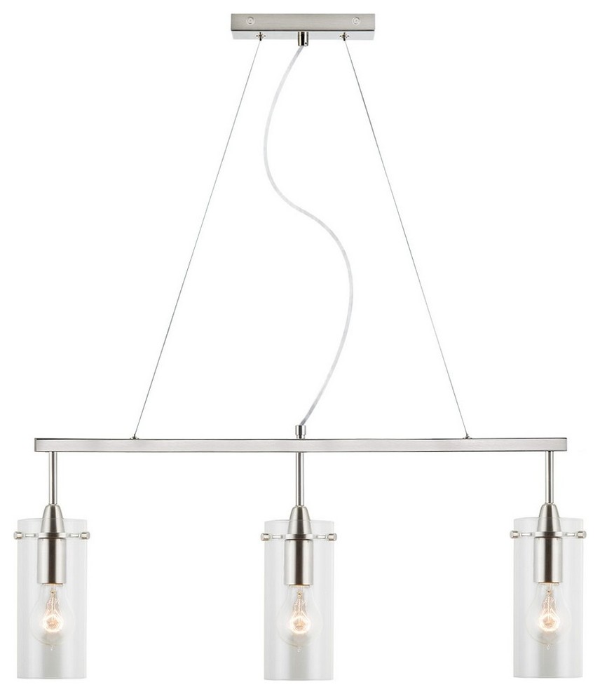 Effimero 3-Light Hanging Island Light Pendant With Clear Glass, Nickel, Small