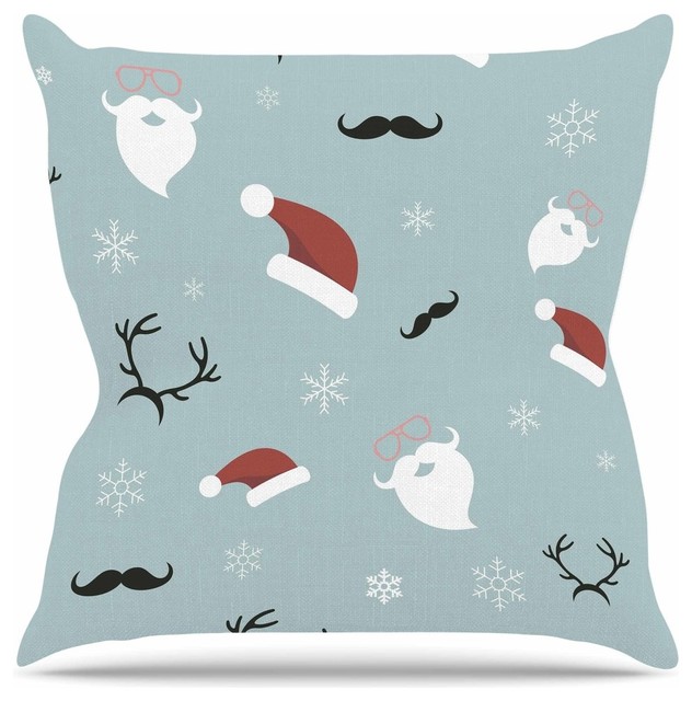 Louise "Happy New Year!" Christmas Teal Santa Throw Pillow, 26"x26"
