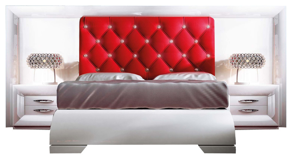 Md Sophie 36 Special Headboard Bedroom Set, Glossy White, Queen